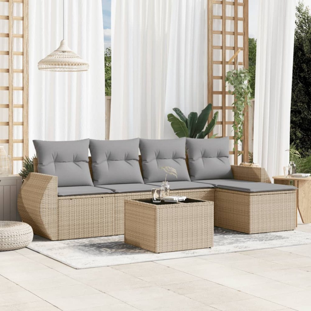 vidaXL Soffgrupp för trädgården med dynor 6 delar beige konstrotting
