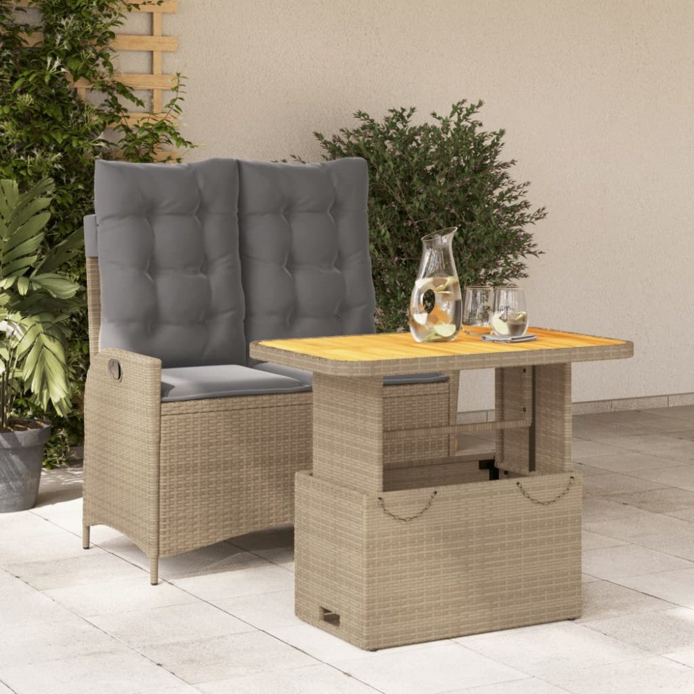 vidaXL Matgrupp för trädgården med dynor 2 delar beige konstrotting