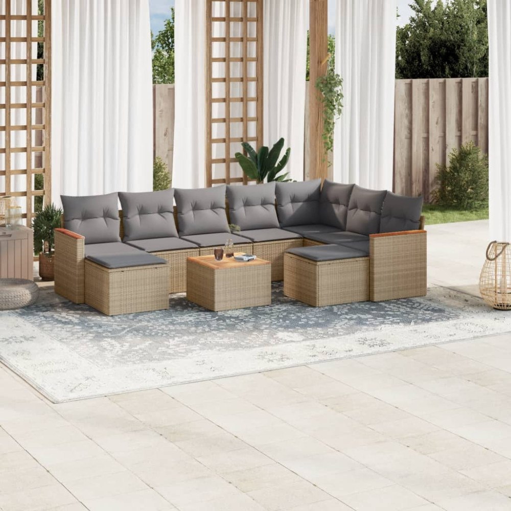vidaXL Soffgrupp för trädgård med dynor 10 delar beige konstrotting