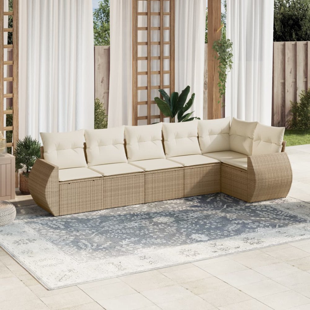 vidaXL Soffgrupp för trädgården med dynor 6 delar beige konstrotting