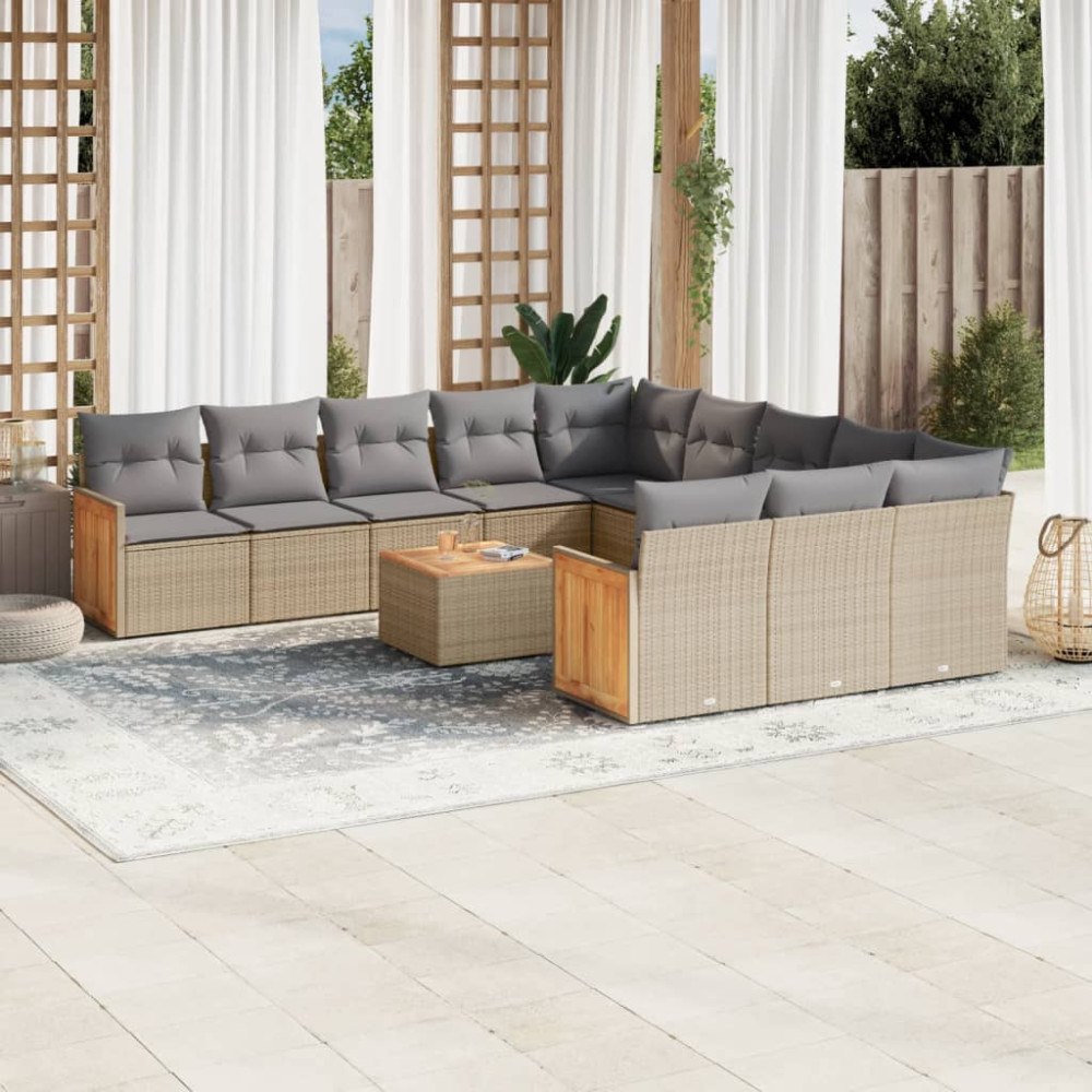 vidaXL Soffgrupp för trädgården med dynor 13 delar beige konstrotting
