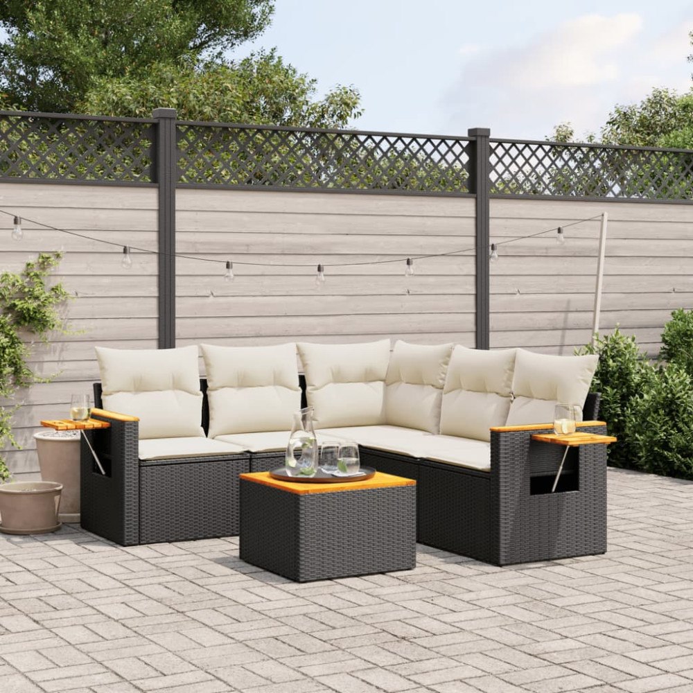 vidaXL Loungegrupp med dynor 6 delar svart konstrotting