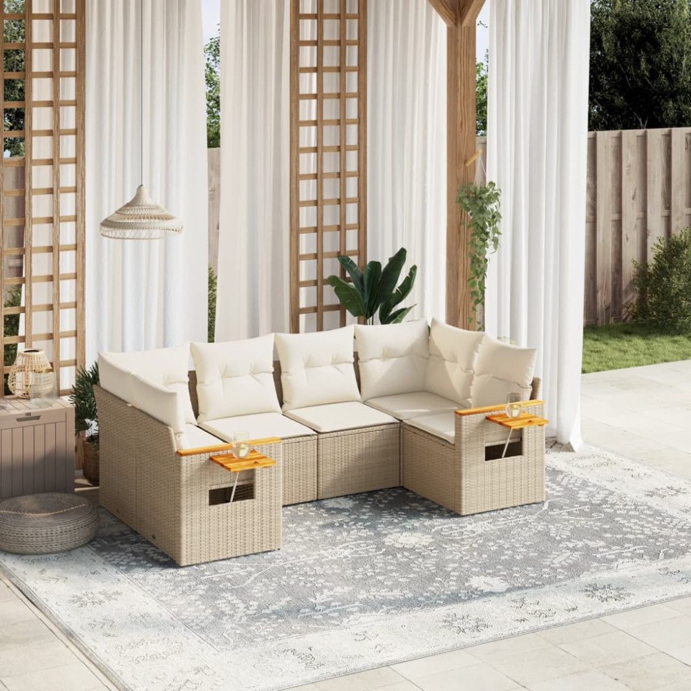 vidaXL Soffgrupp för trädgården med dynor 6 delar beige konstrotting