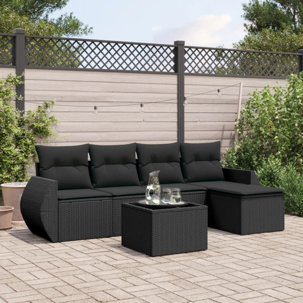 vidaXL Loungegrupp med dynor 6 delar svart konstrotting
