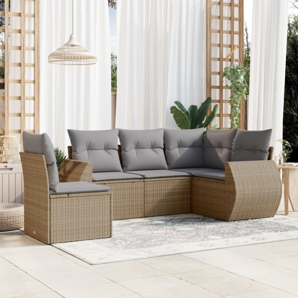 vidaXL Soffgrupp för trädgården med dynor 6 delar beige konstrotting