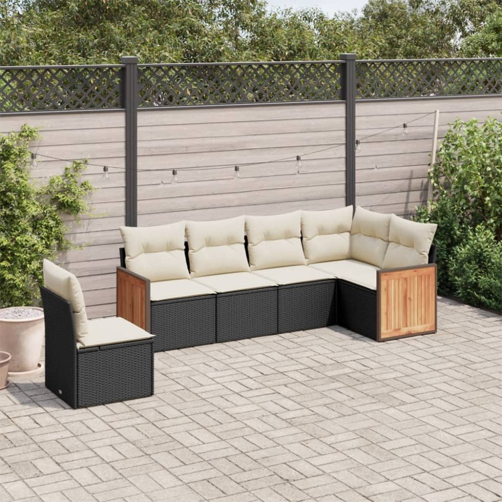 vidaXL Loungegrupp med dynor 6 delar svart konstrotting