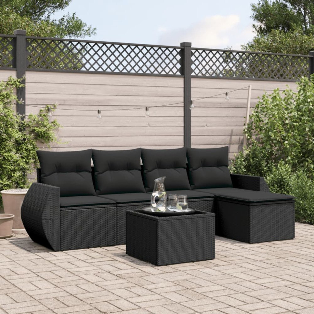 vidaXL Loungegrupp med dynor 6 delar svart konstrotting