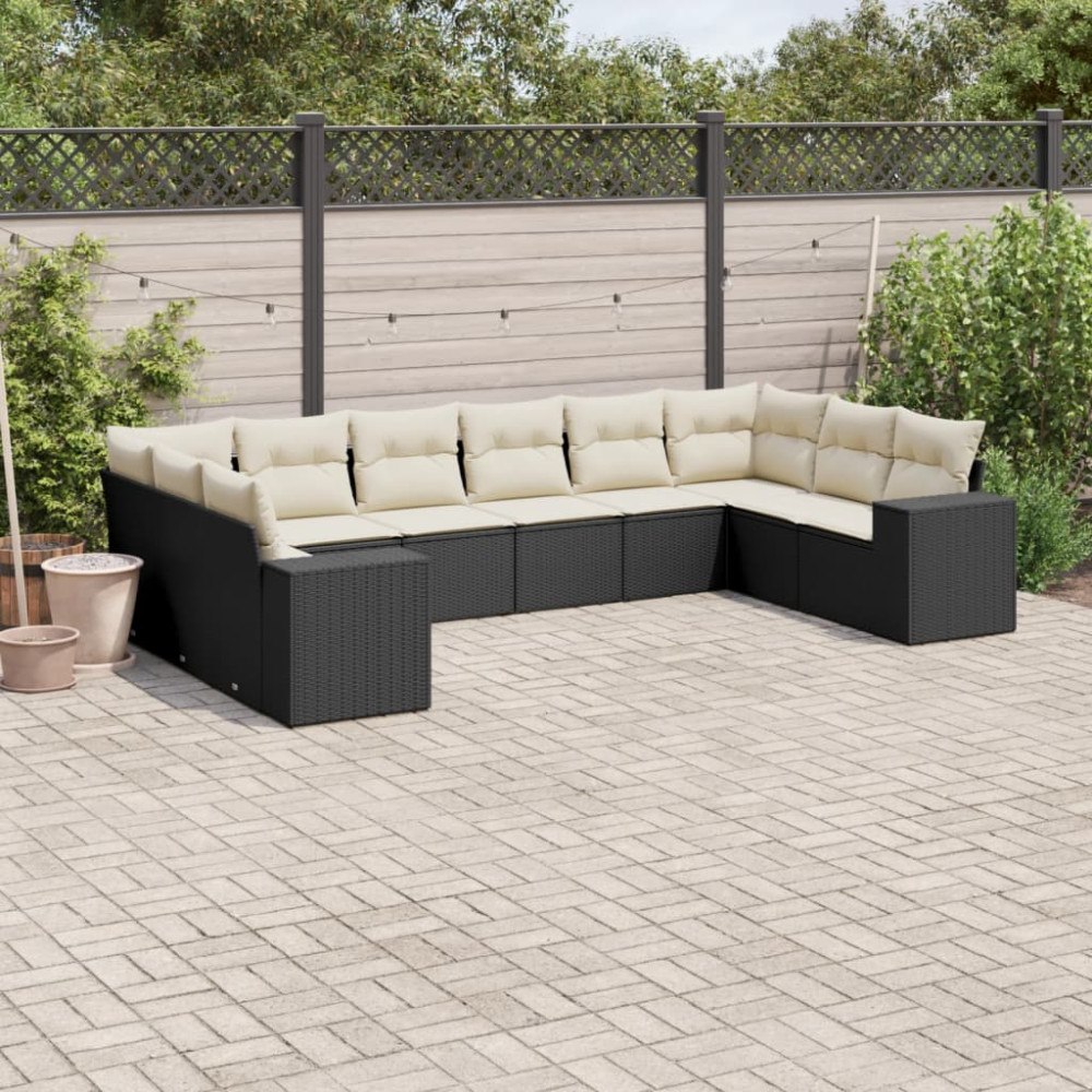 vidaXL Loungegrupp 10 delar med svarta dynor konstrotting