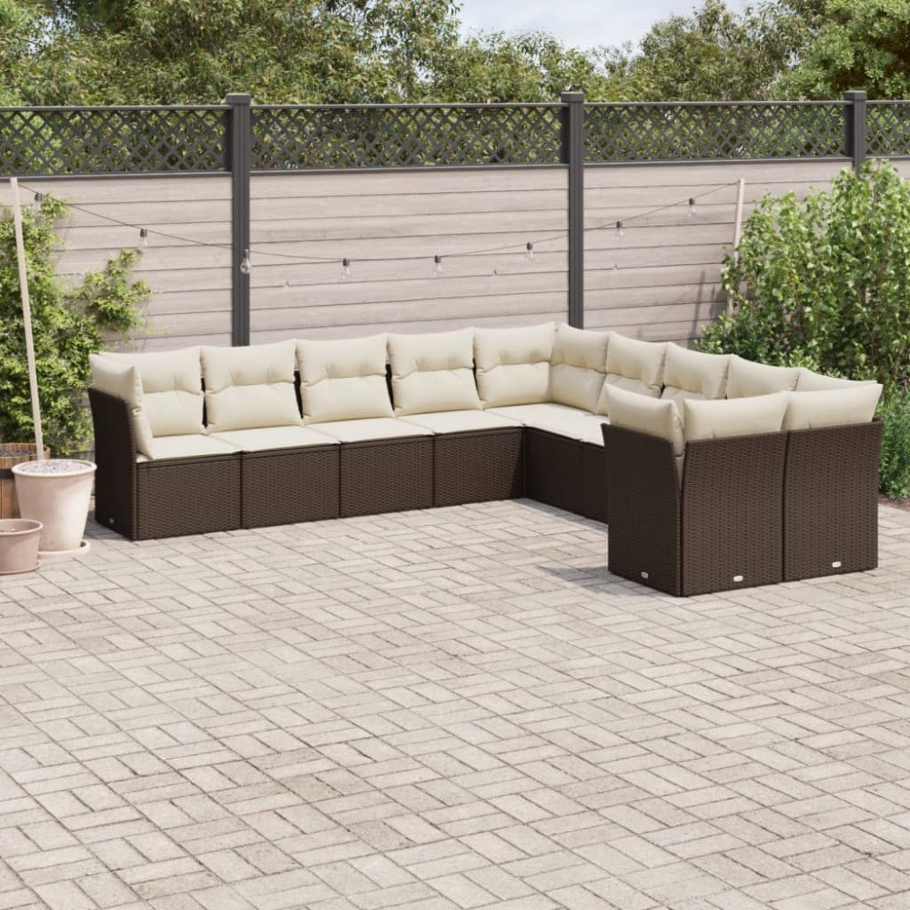 vidaXL Loungegrupp 10 delar med brun dynor konstrotting