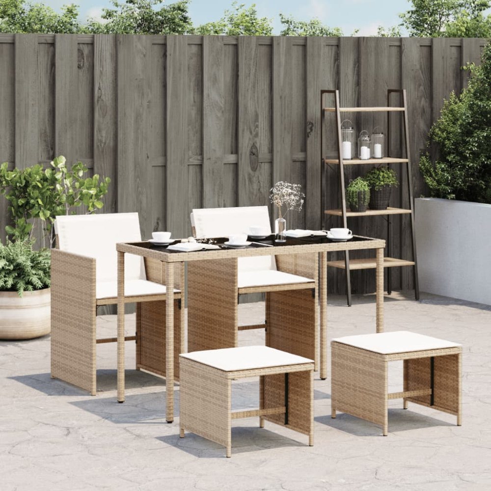 vidaXL Matgrupp för trädgården med dynor 5 delar beige konstrotting