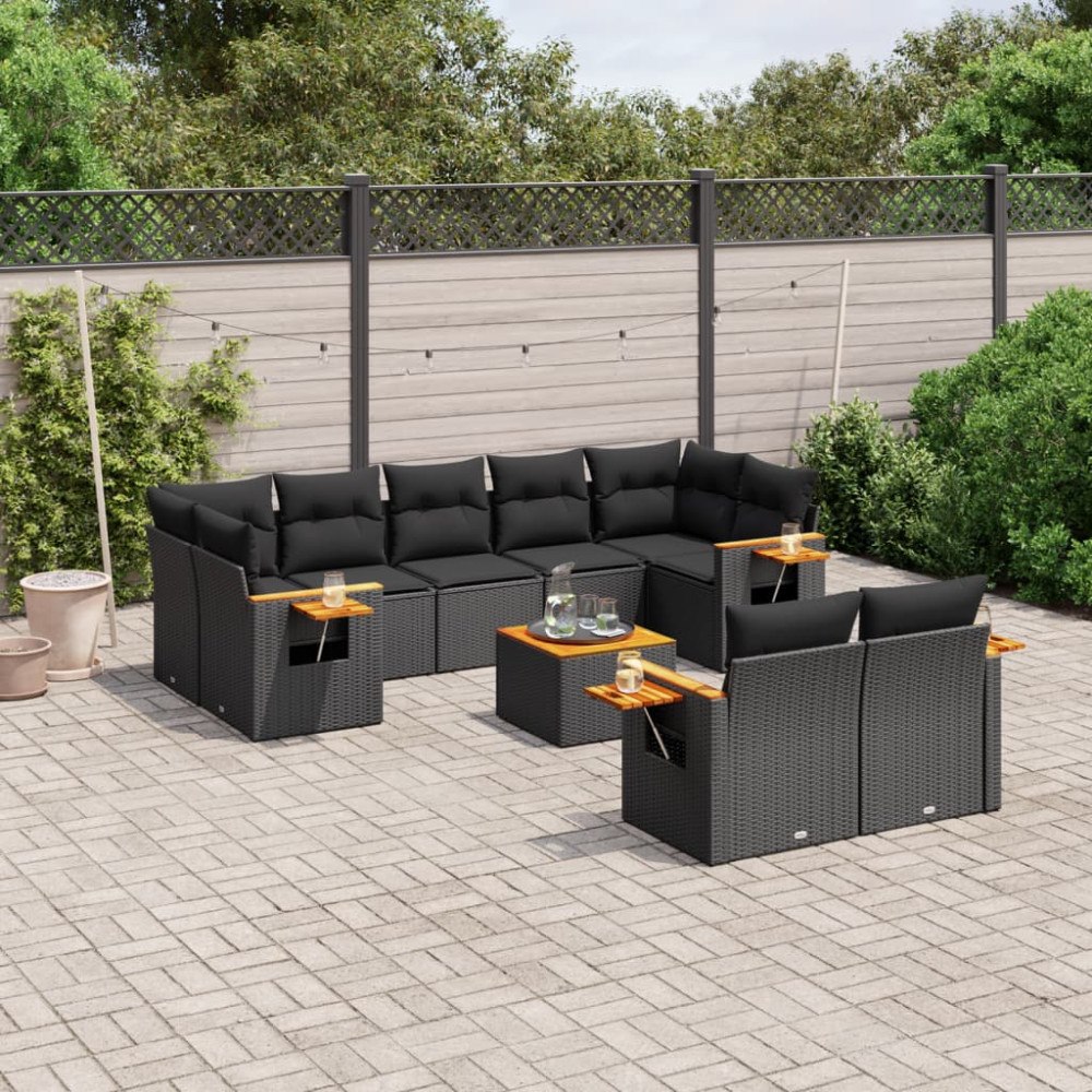 vidaXL Loungegrupp 10 delar med svarta dynor konstrotting