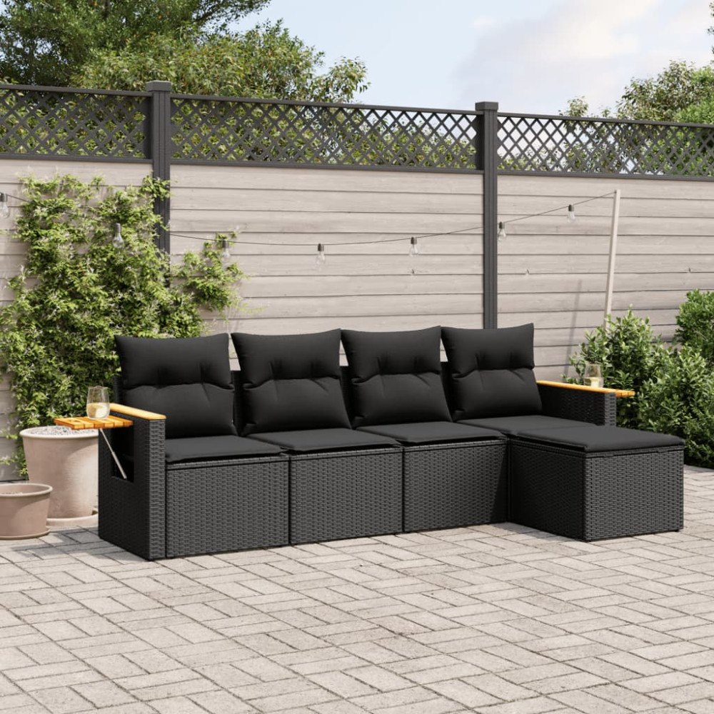 vidaXL Loungegrupp för trädgården med dynor 5 delar svart konstrotting