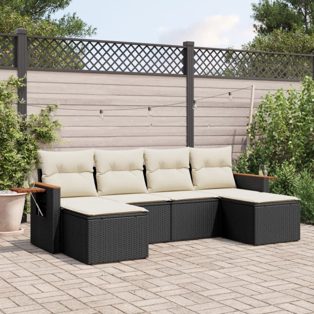vidaXL Loungegrupp med dynor 6 delar svart konstrotting