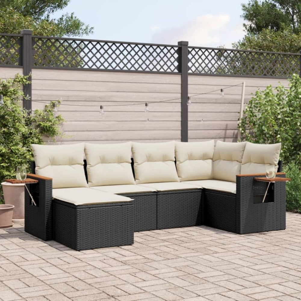 vidaXL Loungegrupp med dynor 6 delar svart konstrotting