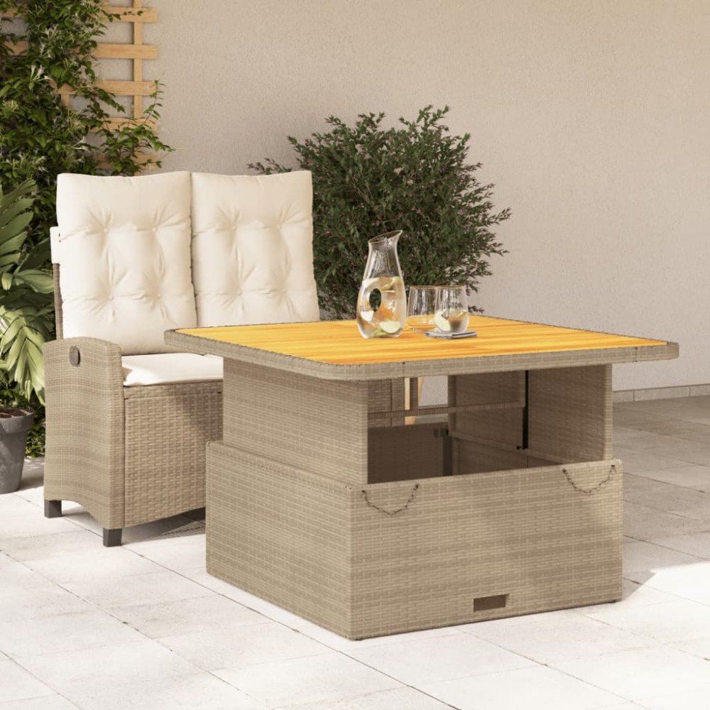vidaXL Matgrupp för trädgården med dynor 2 delar beige konstrotting