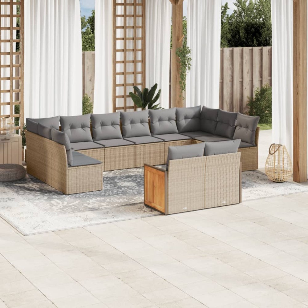 vidaXL Soffgrupp för trädgården 12 delar med dynor beige konstrotting