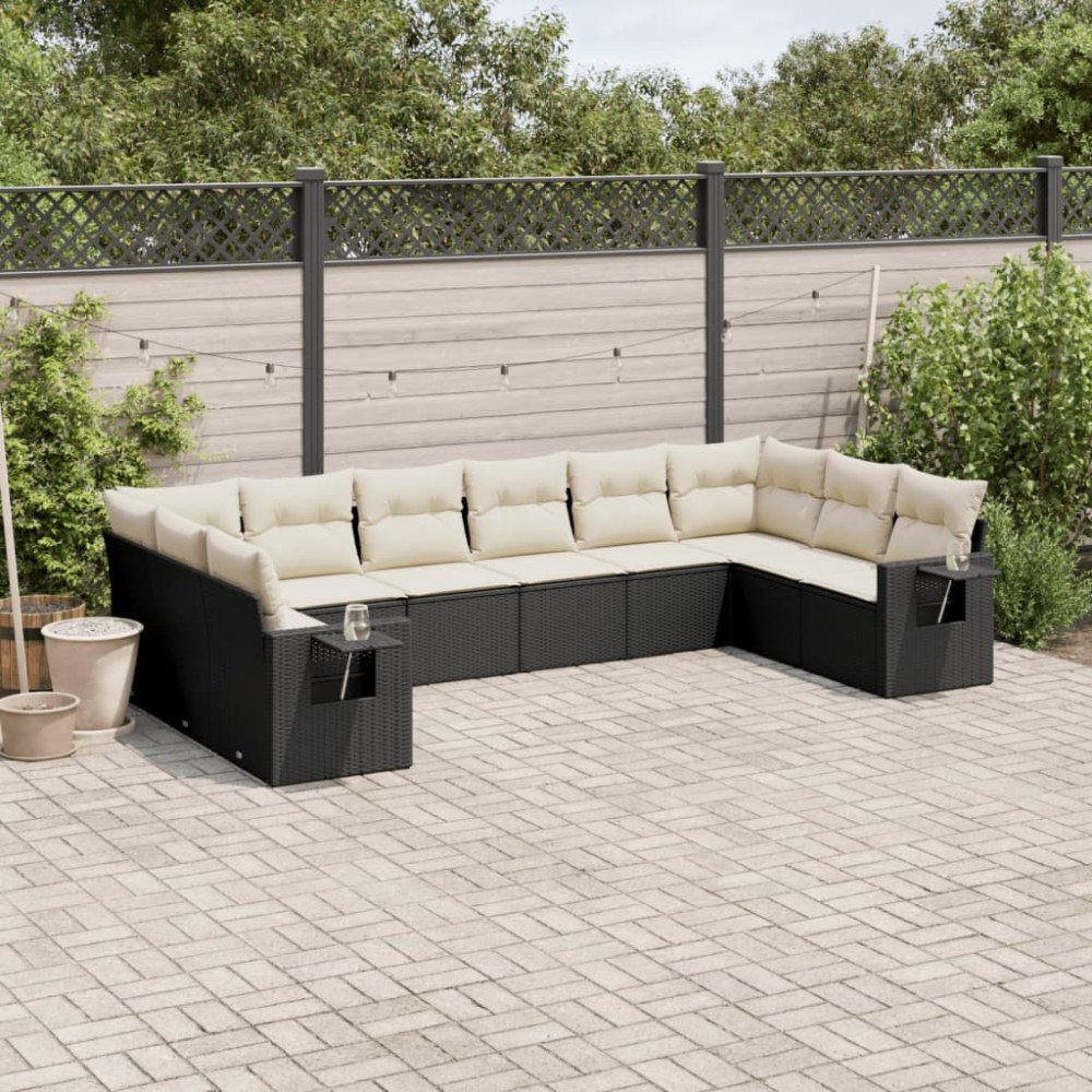 vidaXL Loungegrupp 10 delar med svarta dynor konstrotting