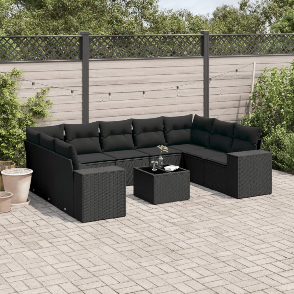 vidaXL Loungegrupp 10 delar med svarta dynor konstrotting
