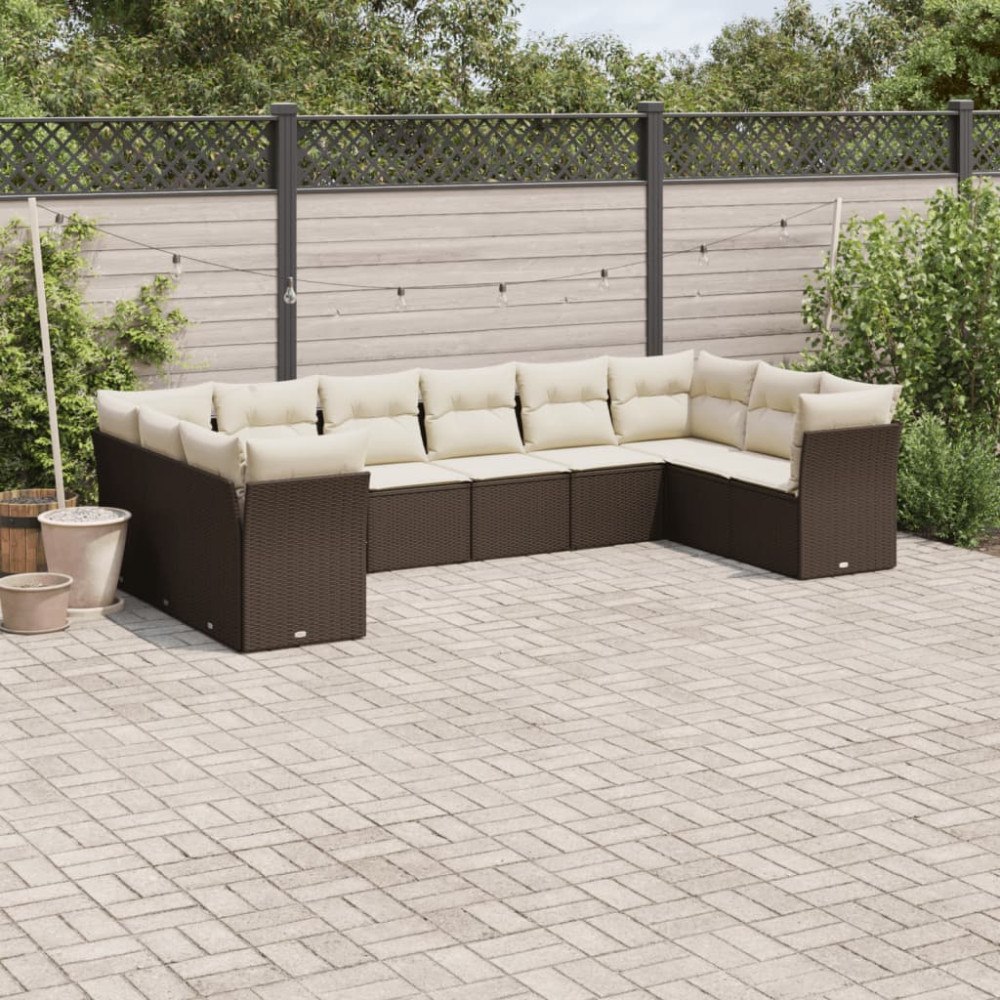vidaXL Loungegrupp 10 delar med brun dynor konstrotting