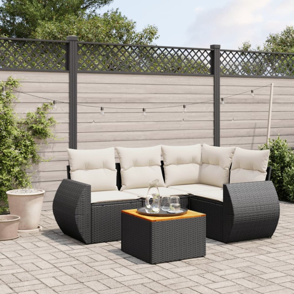 vidaXL Loungegrupp för trädgården med dynor 5 delar svart konstrotting