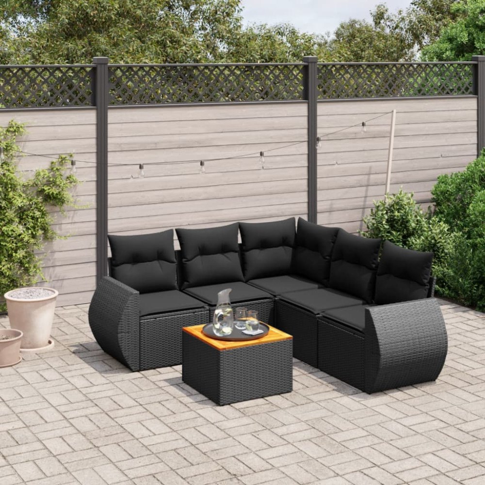 vidaXL Loungegrupp med dynor 6 delar svart konstrotting
