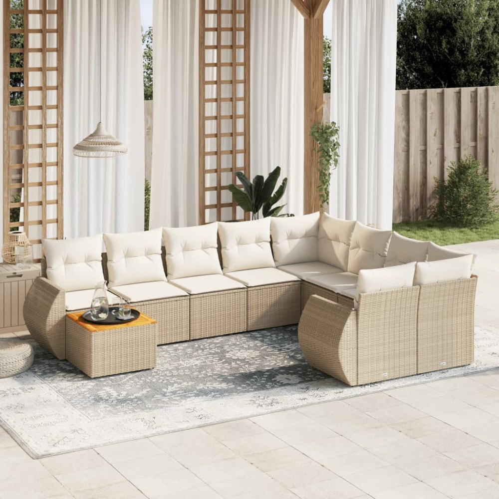 vidaXL Soffgrupp för trädgård med dynor 10 delar beige konstrotting
