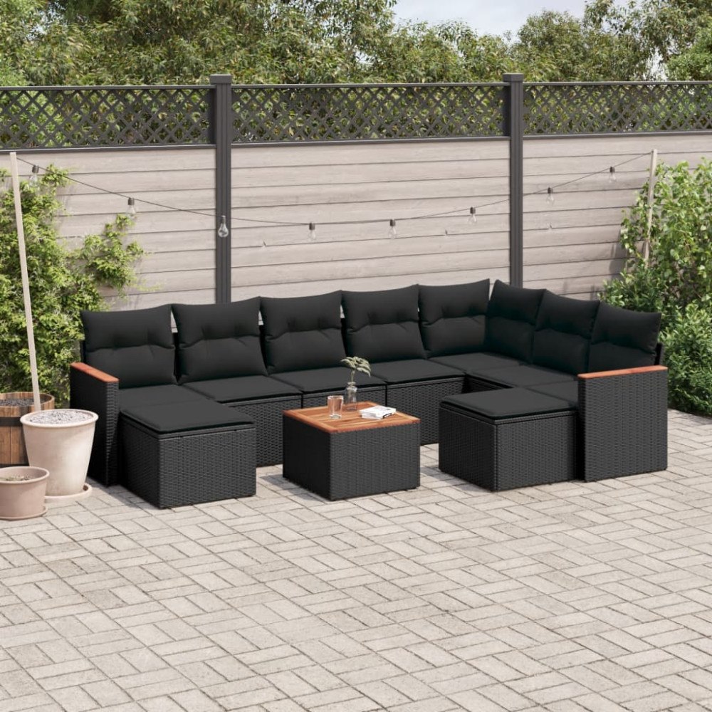 vidaXL Loungegrupp 10 delar med svarta dynor konstrotting