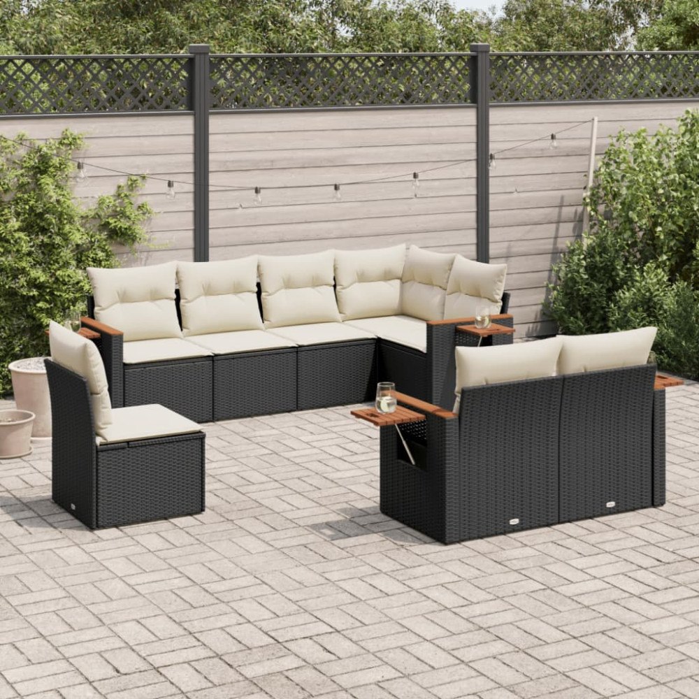 vidaXL Loungegrupp för trädgården med dynor 8 delar svart konstrotting