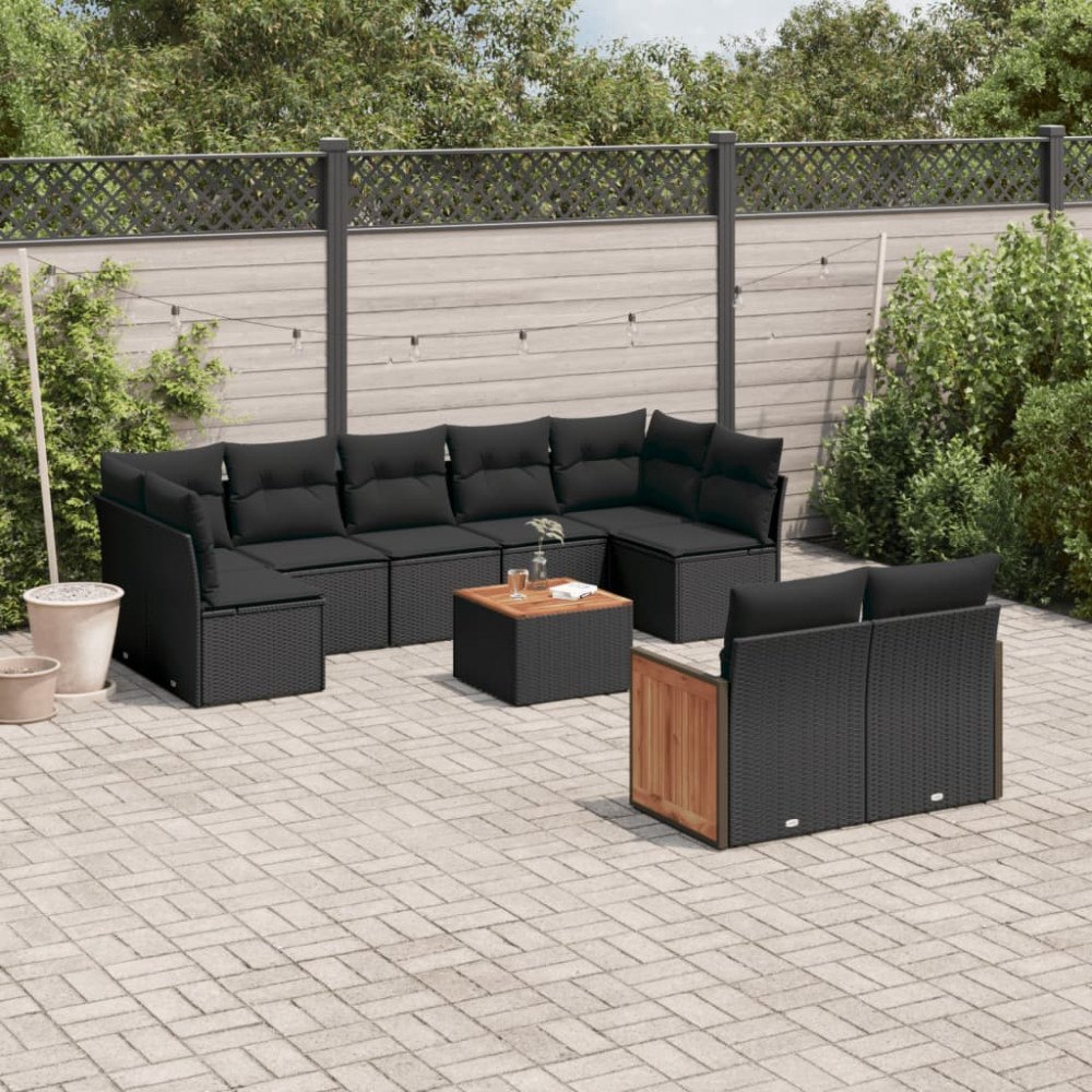 vidaXL Loungegrupp 10 delar med svarta dynor konstrotting