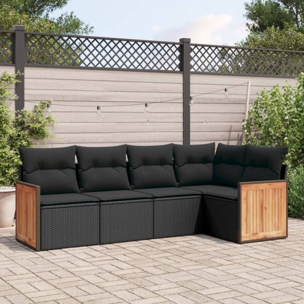 vidaXL Loungegrupp för trädgården med dynor 5 delar svart konstrotting
