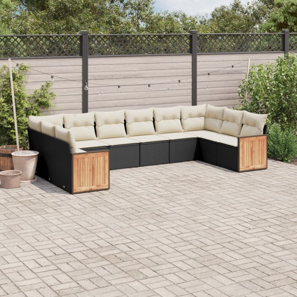 vidaXL Loungegrupp 10 delar med svarta dynor konstrotting