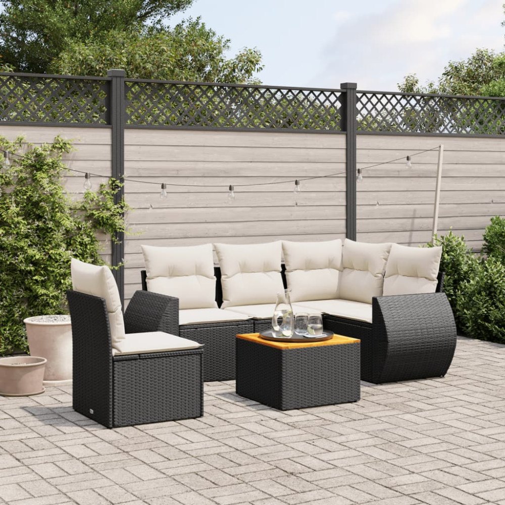 vidaXL Loungegrupp med dynor 6 delar svart konstrotting