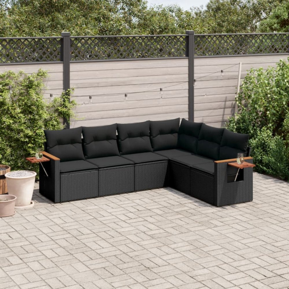 vidaXL Loungegrupp med dynor 6 delar svart konstrotting