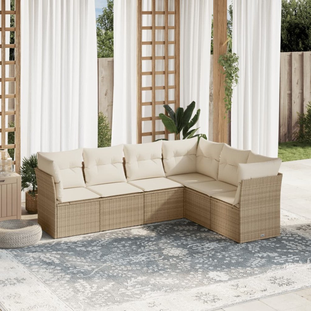 vidaXL Soffgrupp för trädgården med dynor 6 delar beige konstrotting