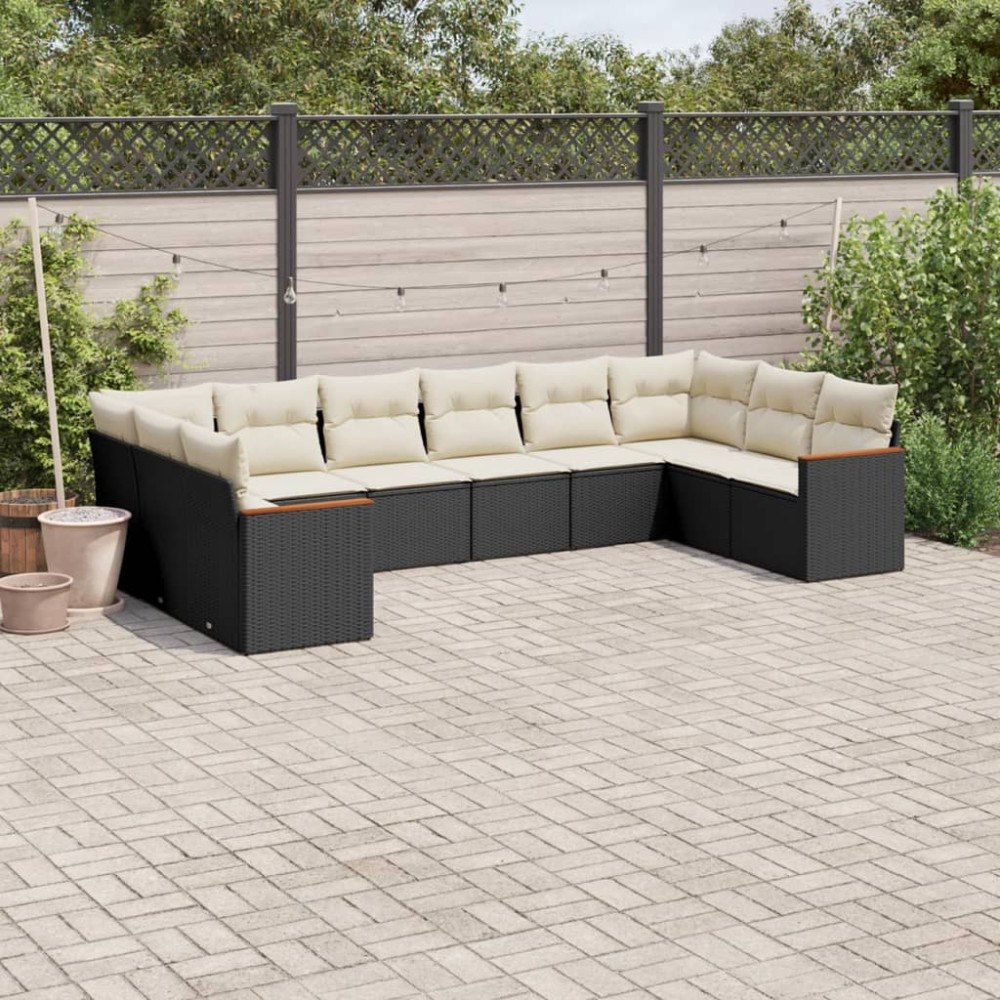 vidaXL Loungegrupp 10 delar med svarta dynor konstrotting