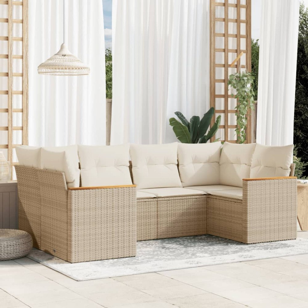 vidaXL Soffgrupp för trädgården med dynor 6 delar beige konstrotting