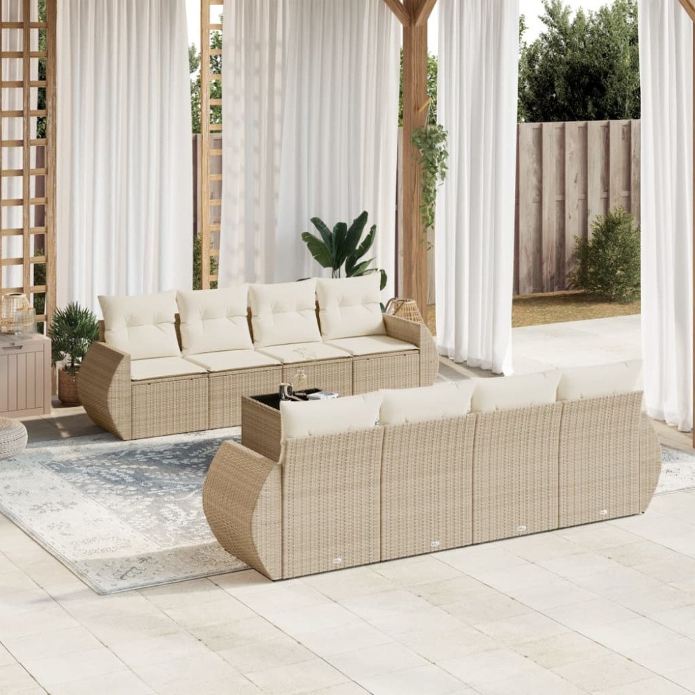 vidaXL Soffgrupp för trädgården med dynor 9 delar beige konstrotting