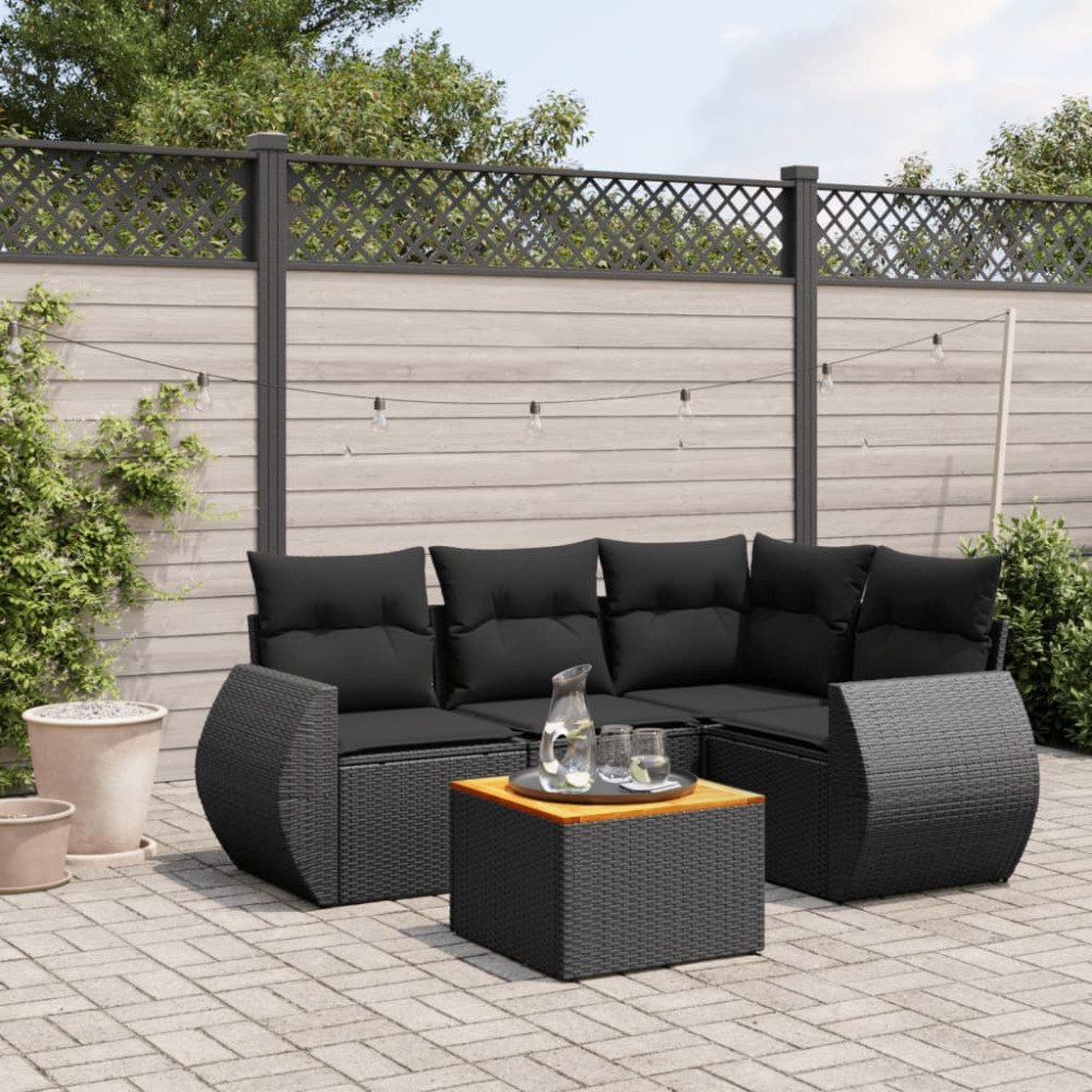 vidaXL Loungegrupp för trädgården med dynor 5 delar svart konstrotting
