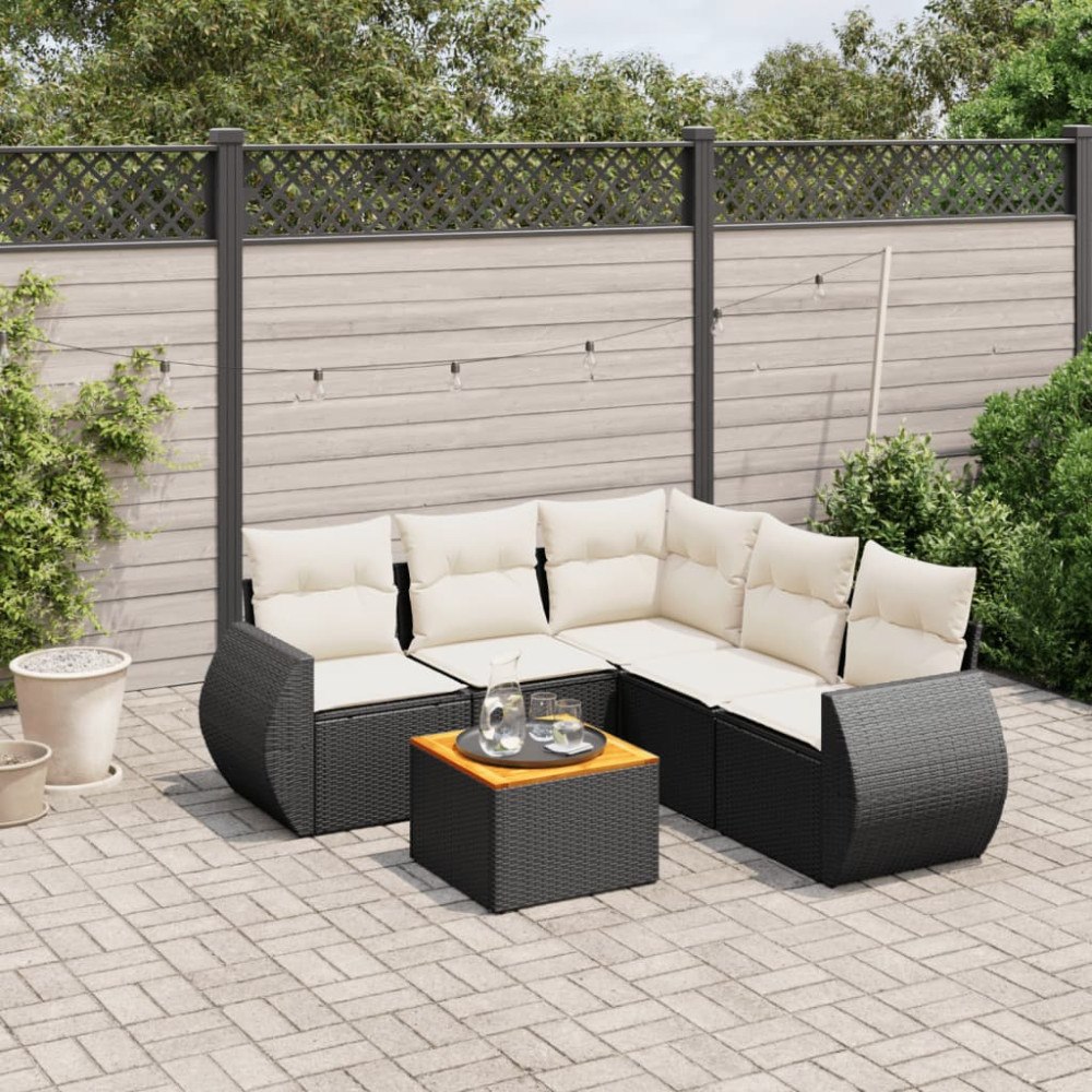 vidaXL Loungegrupp med dynor 6 delar svart konstrotting