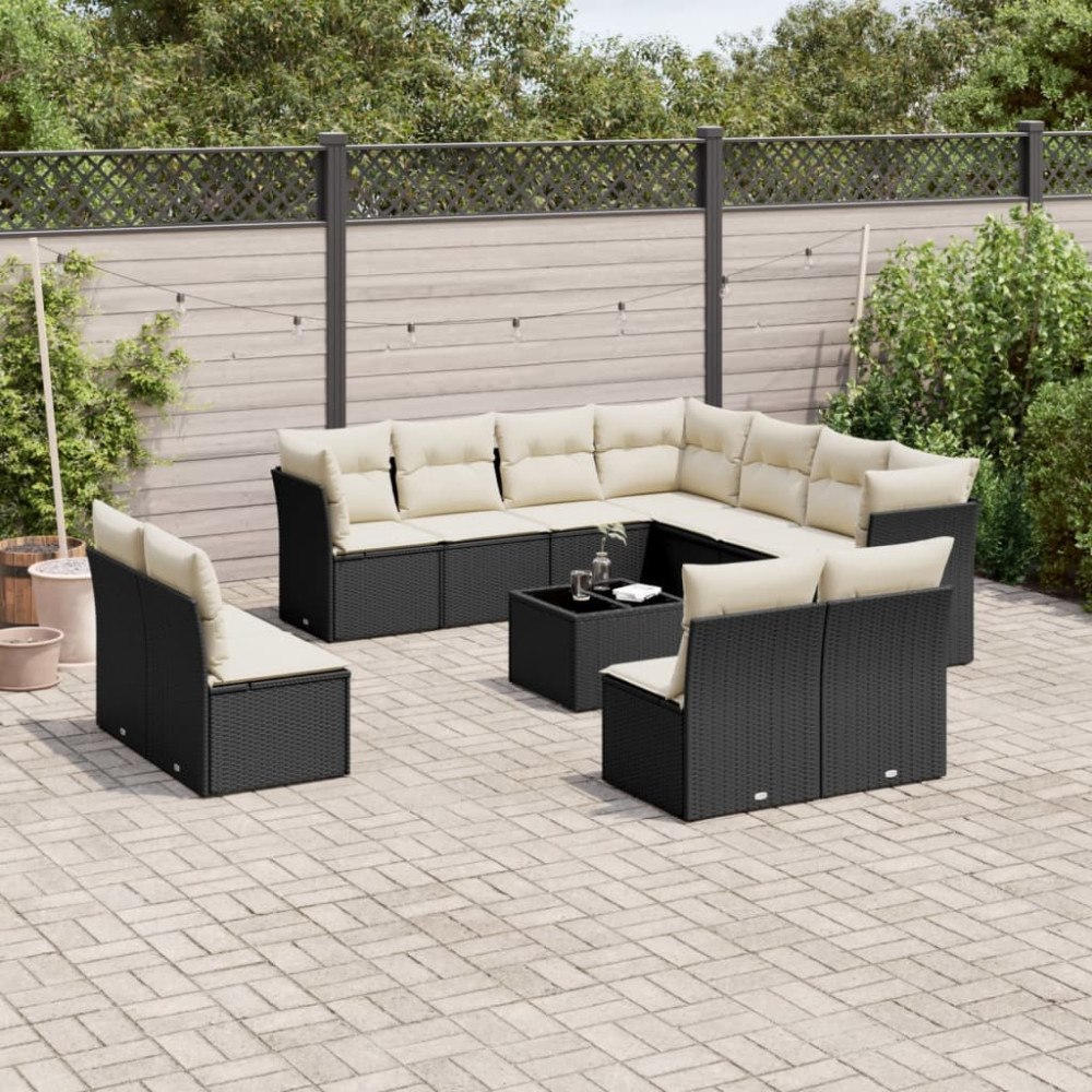 vidaXL Loungegrupp med dynor 12 delar svart konstrotting