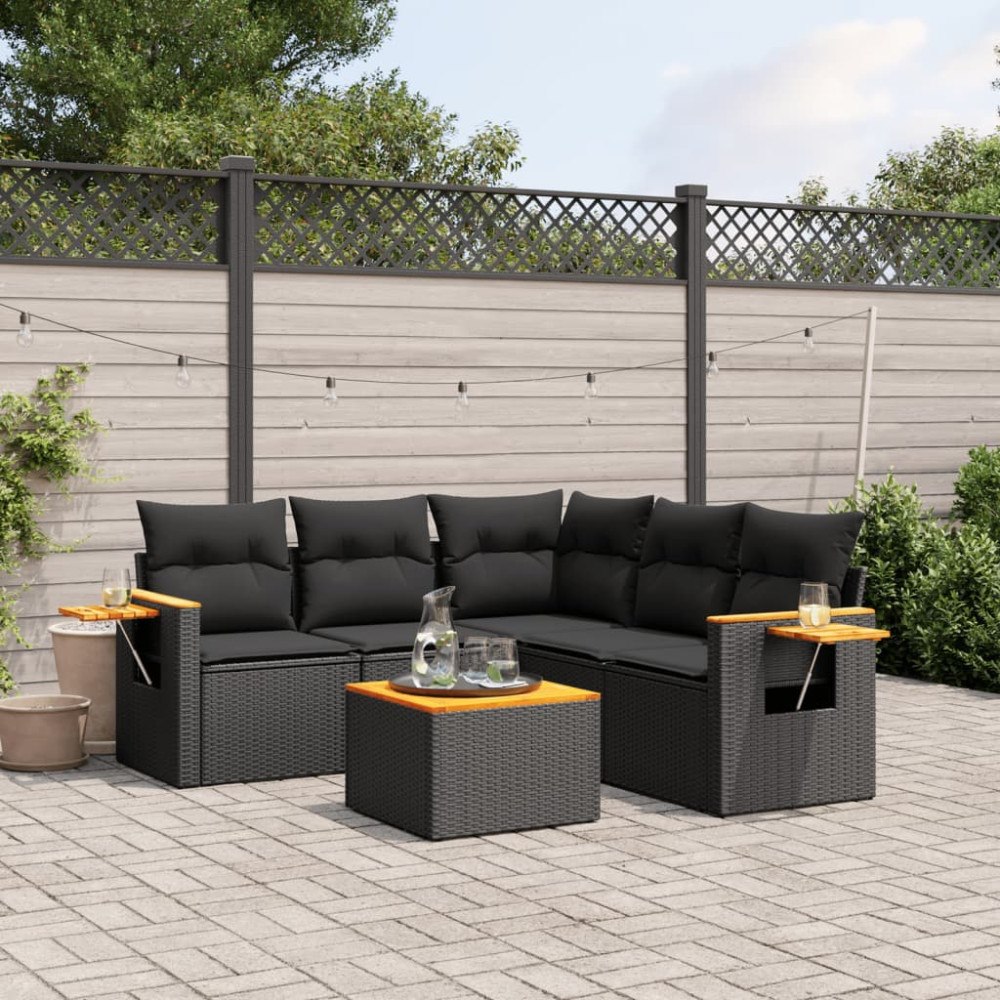 vidaXL Loungegrupp med dynor 6 delar svart konstrotting