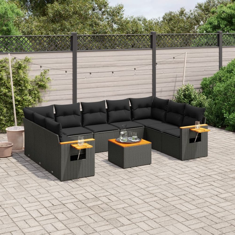 vidaXL Loungegrupp 10 delar med svarta dynor konstrotting
