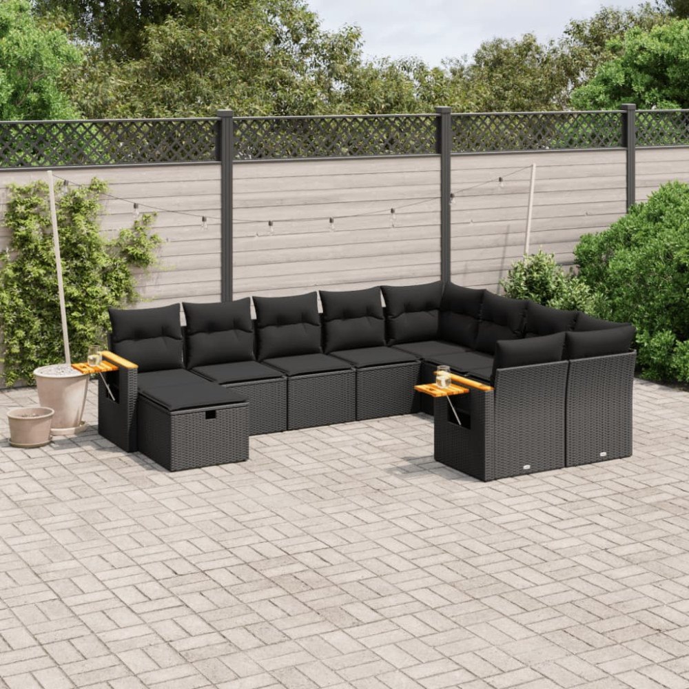 vidaXL Loungegrupp 10 delar med svarta dynor konstrotting