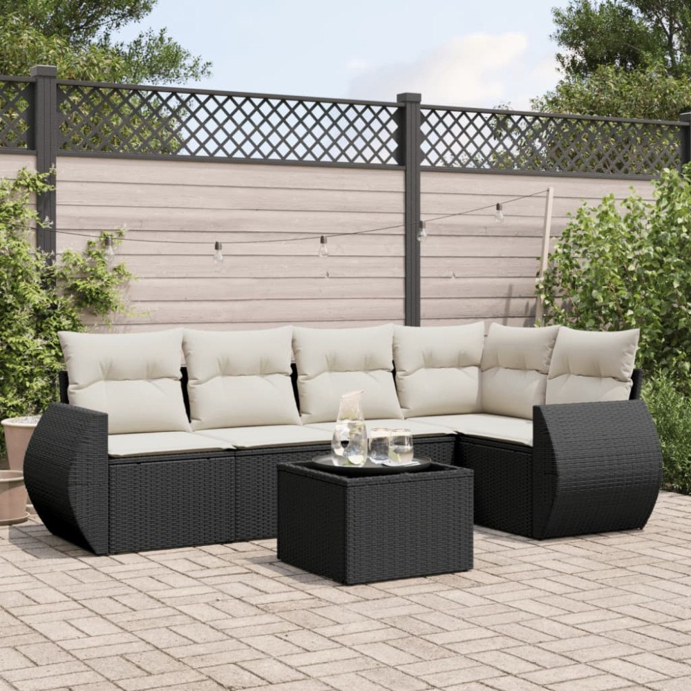 vidaXL Loungegrupp med dynor 6 delar svart konstrotting