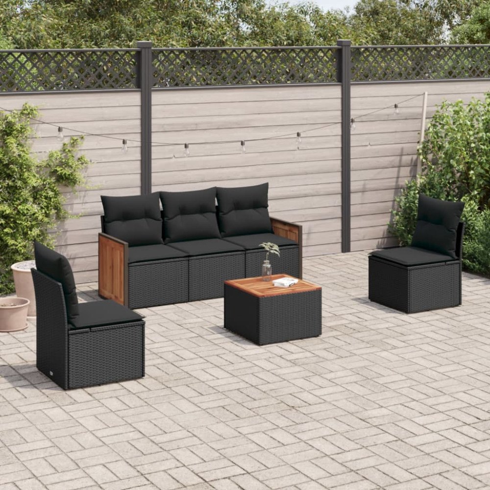 vidaXL Loungegrupp med dynor 6 delar svart konstrotting