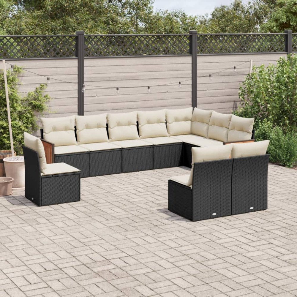vidaXL Loungegrupp 10 delar med svarta dynor konstrotting