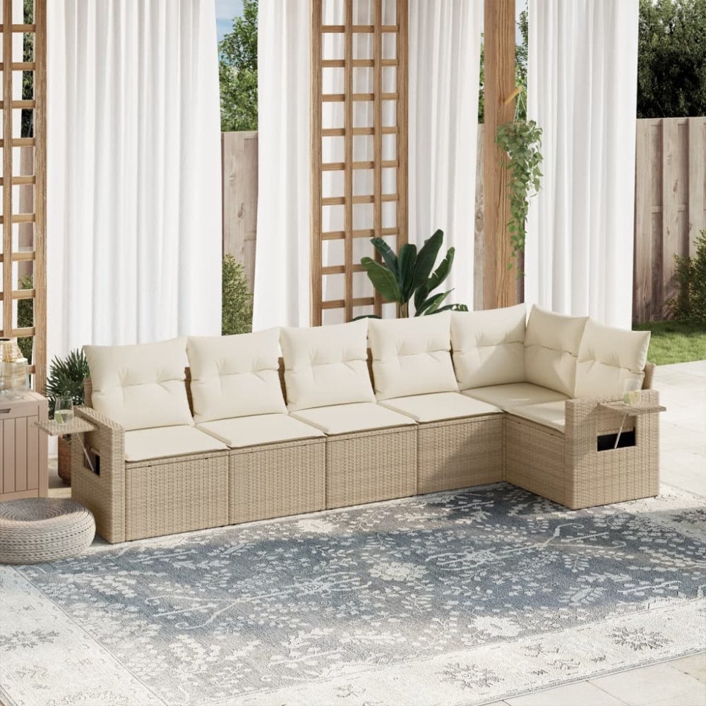 vidaXL Soffgrupp för trädgården med dynor 6 delar beige konstrotting