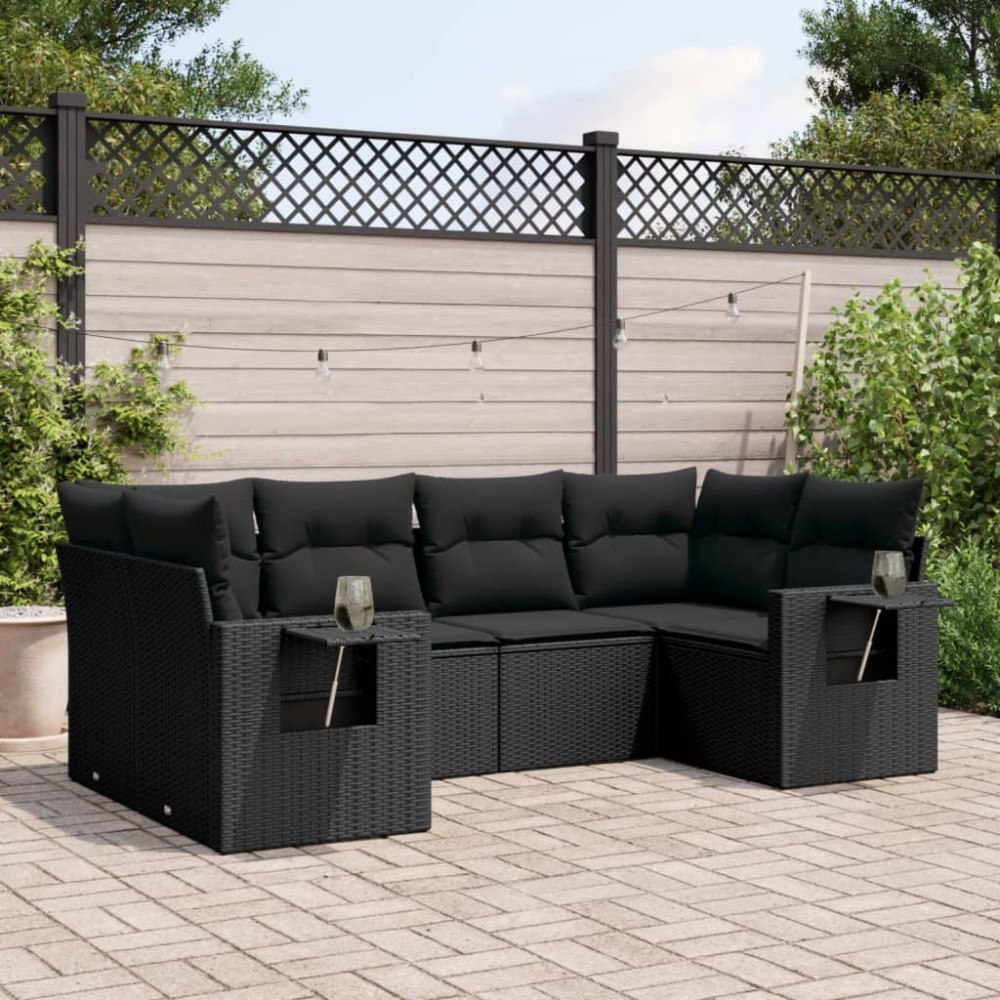 vidaXL Loungegrupp med dynor 6 delar svart konstrotting