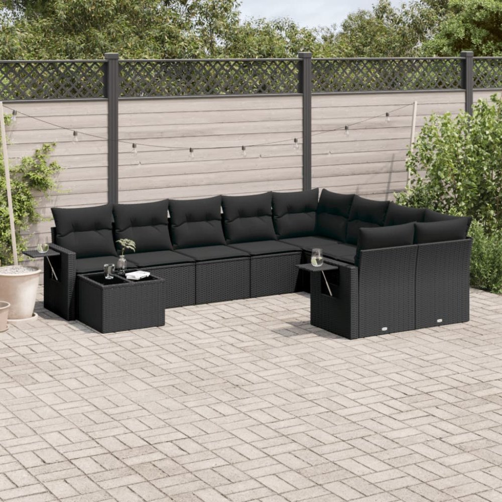 vidaXL Loungegrupp 10 delar med svarta dynor konstrotting