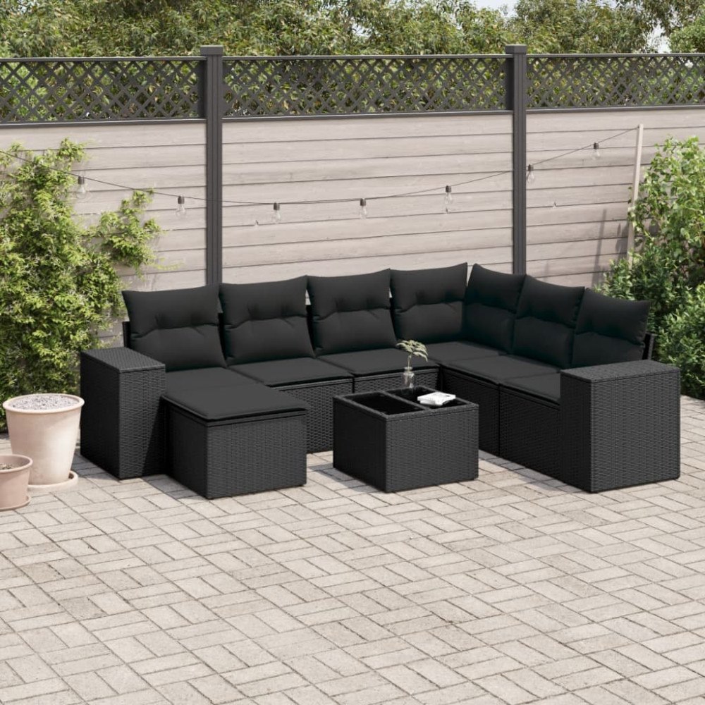 vidaXL Loungegrupp för trädgården med dynor 8 delar svart konstrotting